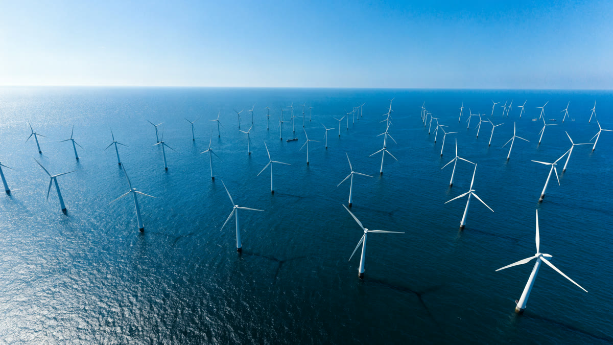 Offshore wind turbines in the ocean