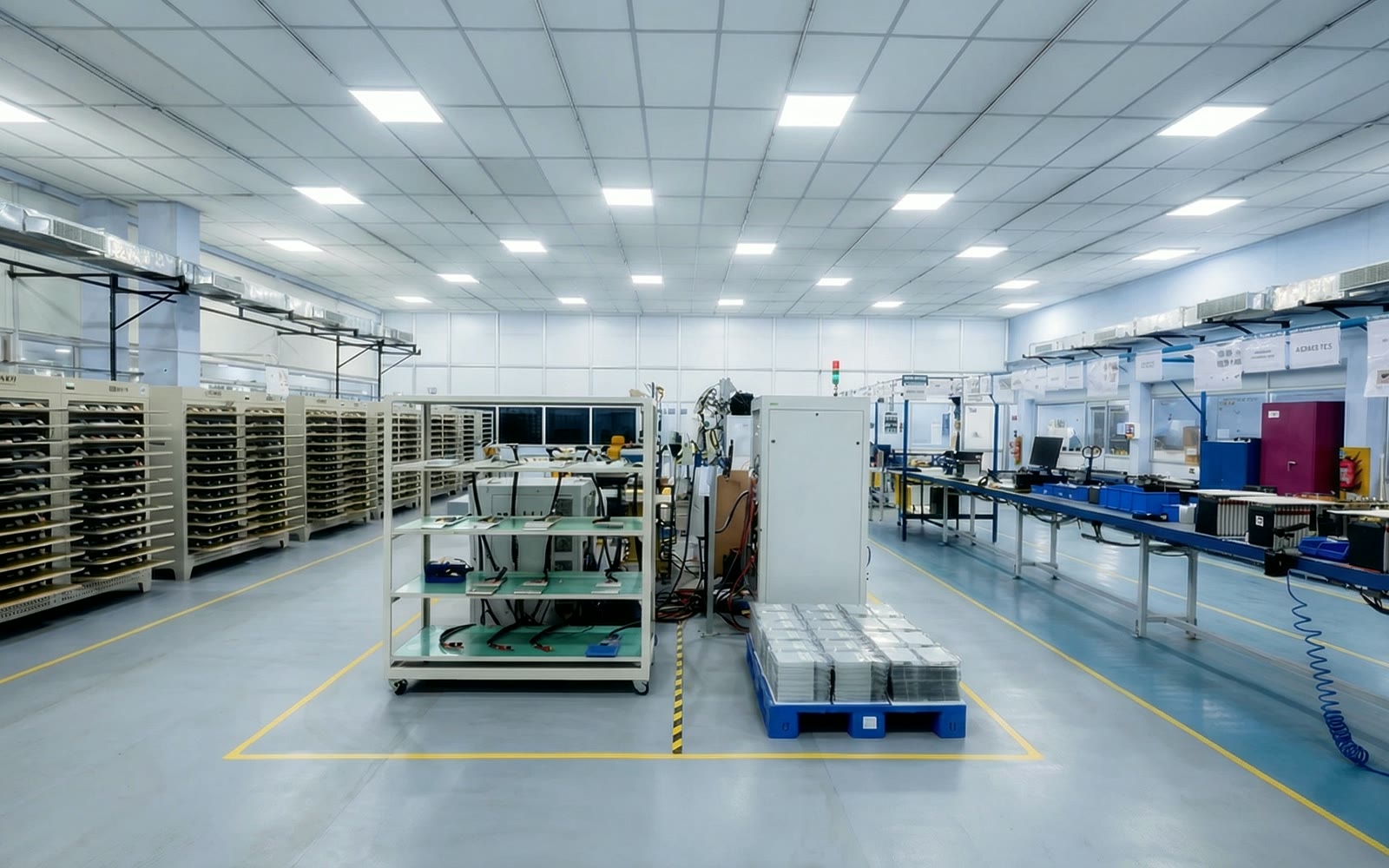 NEMI battery assembly and testing floor