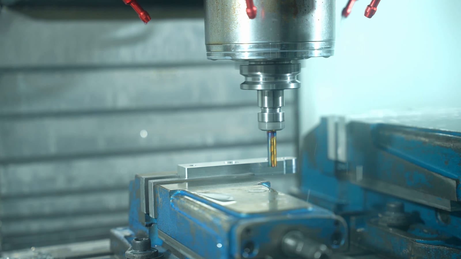 CNC spindle cutting a metal part